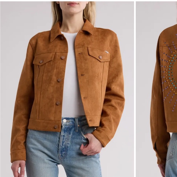 MOTHER Suede Trucker Jacket in Cognac Brown - Picture 2 of 4